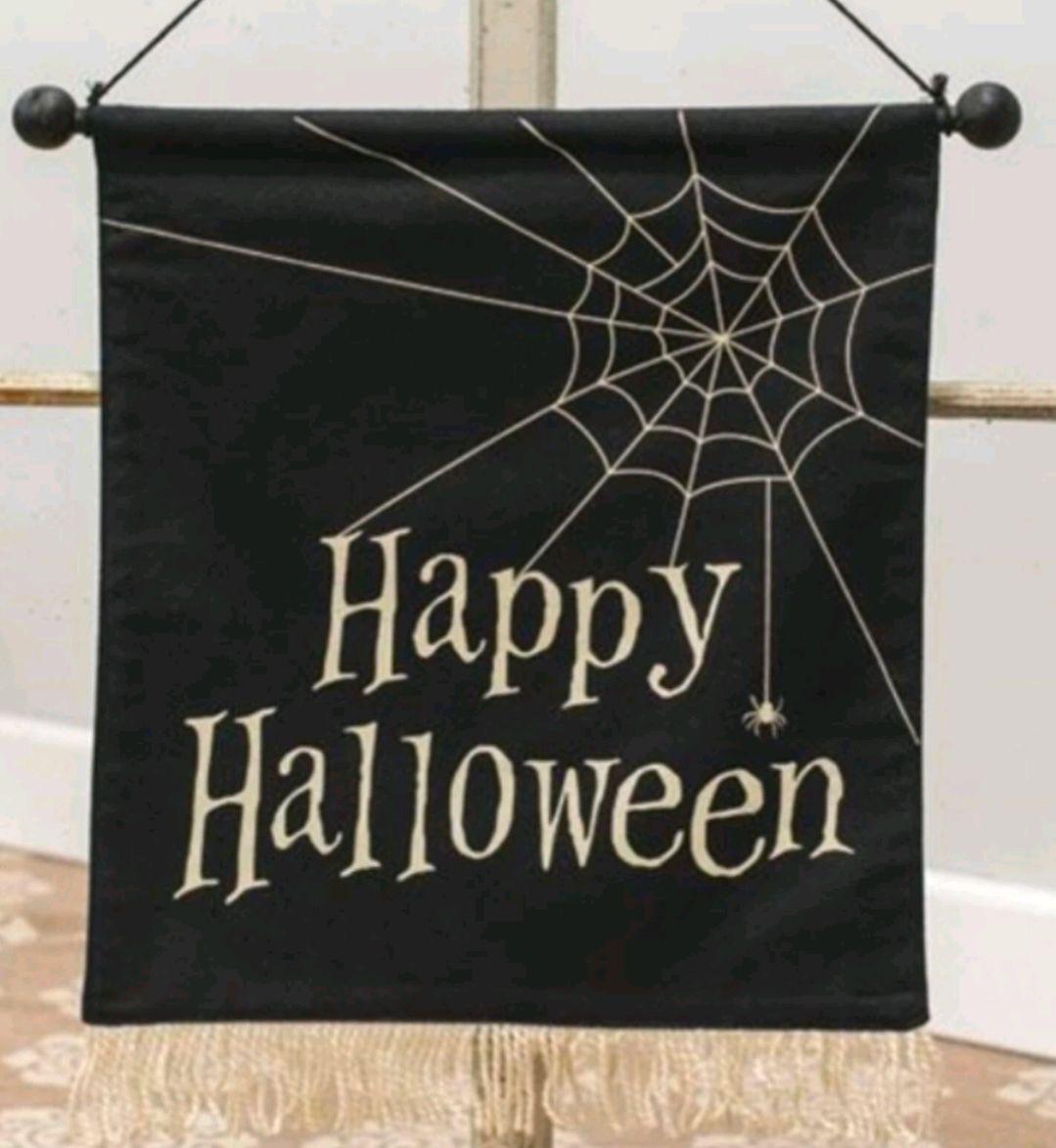 NEW Happy Halloween Fabric Banner Sign Wall Decor Accent
