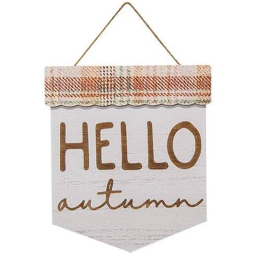Hello Autumn Plaid Wood Sign