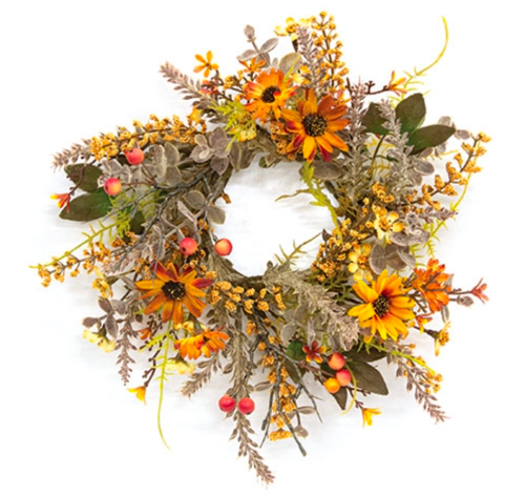 3" Harvest Daisy &amp; Baby Eucalyptus Candle Ring