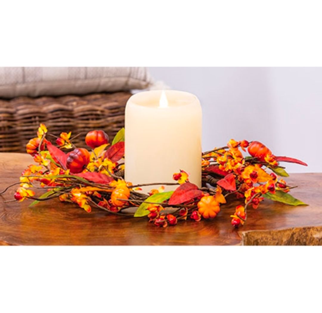 6-1/2" Barnyard Bittersweet &amp; Pumpkins Candle Ring