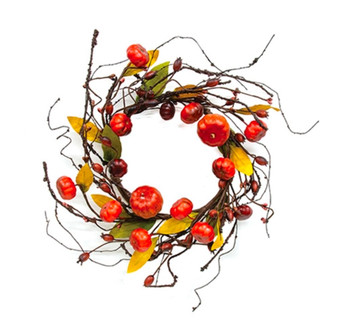 6-1/2" Primitive Pumpkin &amp; Bittersweet Candle Ring