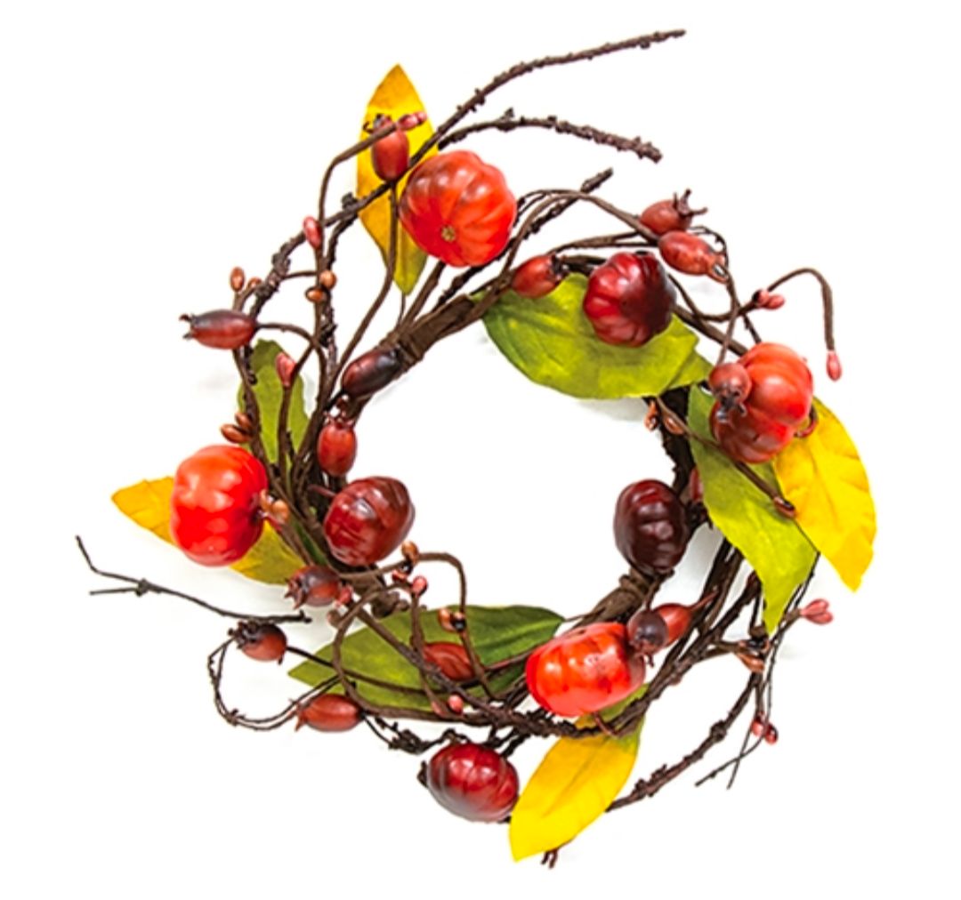 3-1/2" Primitive Pumpkin &amp; Bittersweet Candle Ring