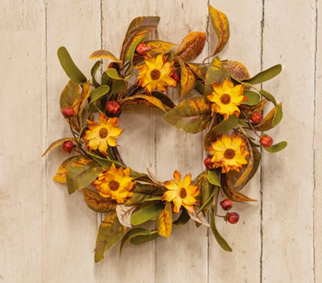 5" Fall Mix Daisy, Ficus Leaves, &amp; Podka Candle Ring