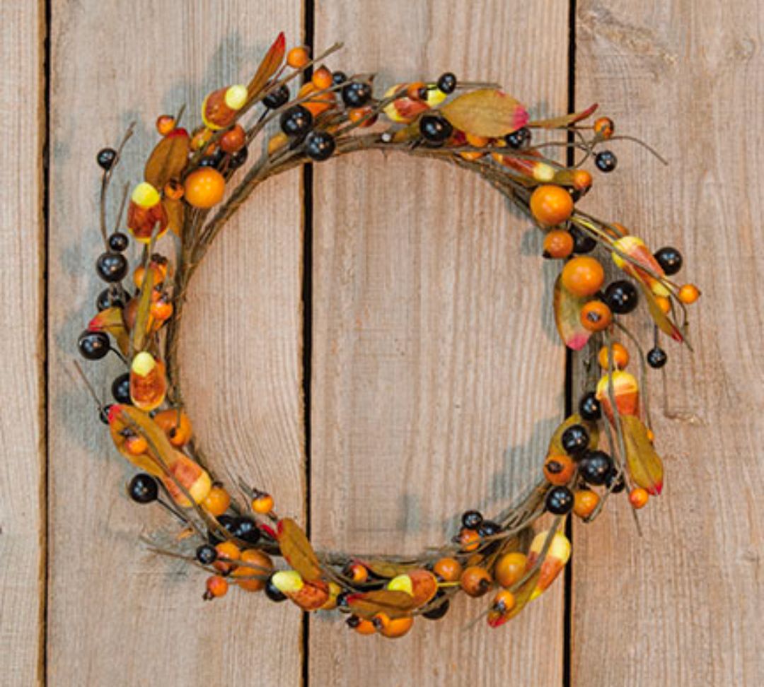 6-1/2" Primitive Candy Corn Candle Ring Wreath Decor