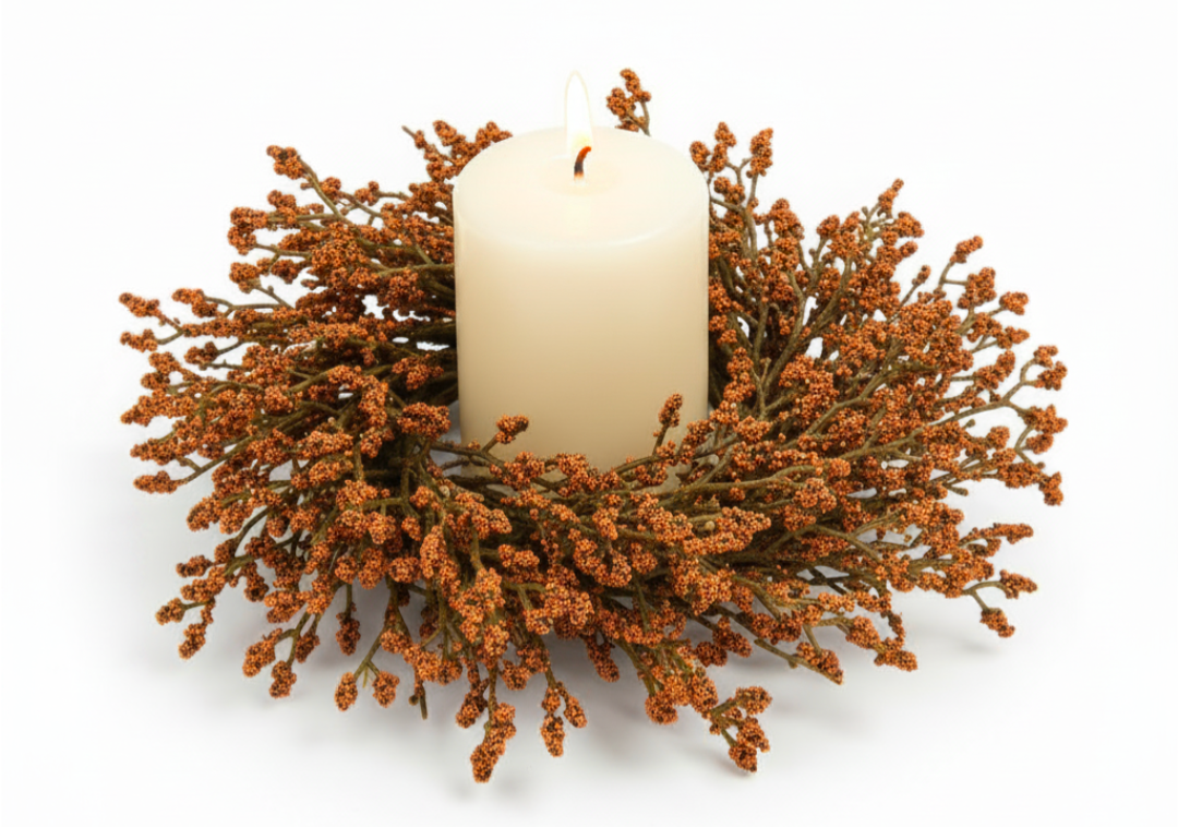 3" Pumpkin Array Astilbe Floral Candle Ring Wreath Decor