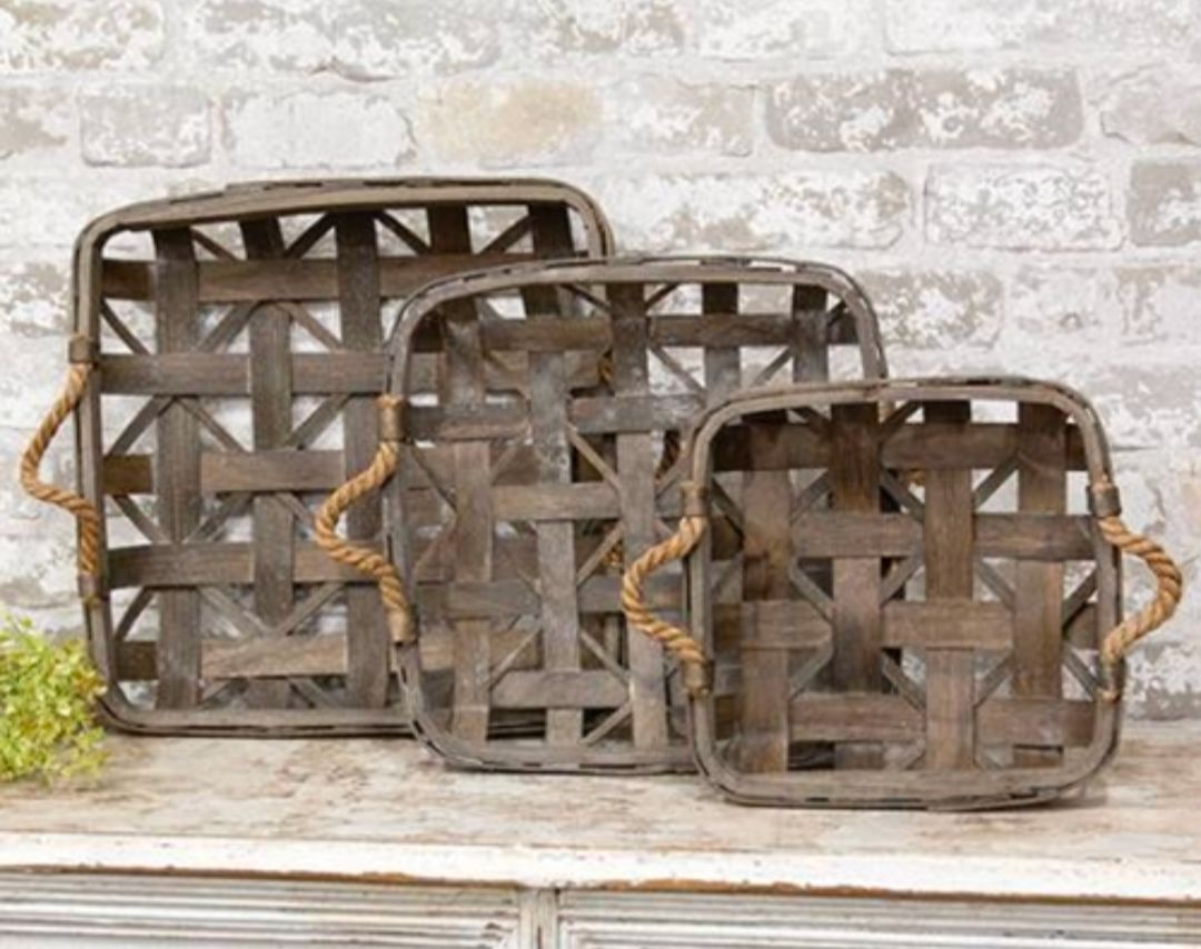 Natural Square Tobacco Baskets w/Jute Handles