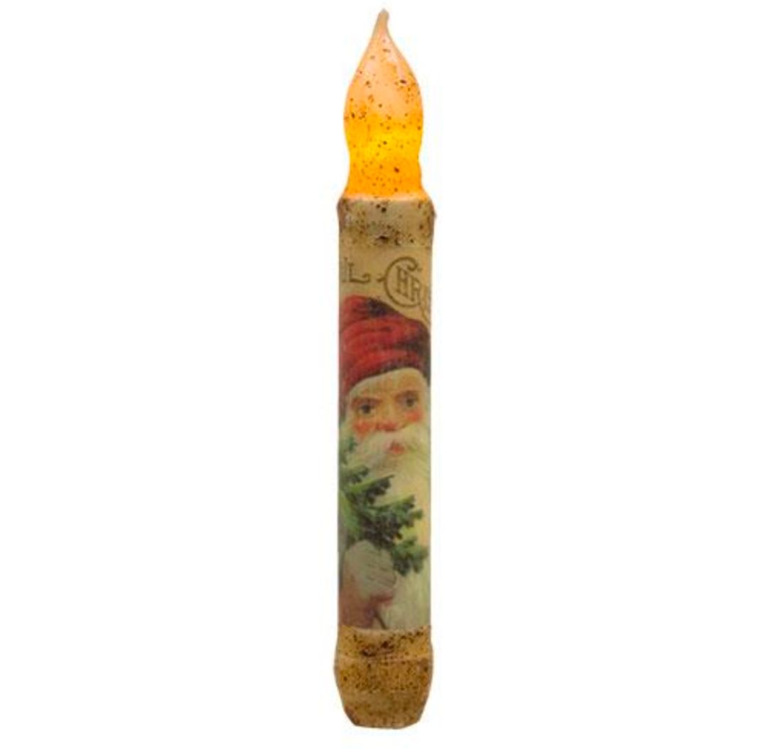 6" Burnt Ivory Joyful Santa Timer Taper Candle 