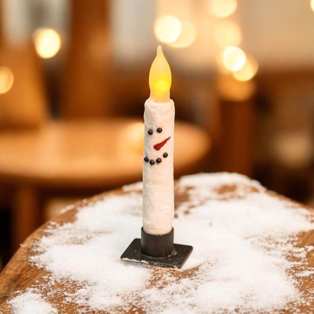 6" Textured Snowman Timer Taper Candle