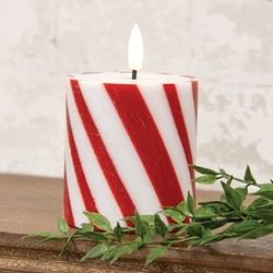 4-1/2" Candy Cane LED Timer Pillar Candle