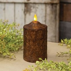 5" Primitive Country Burnt Mustard Flicker Flame Timer Cake Pillar Candle