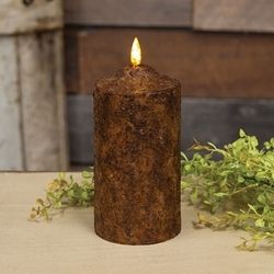 6" Primitive Country Burnt Mustard Flicker Flame Timer Cake Pillar Candle