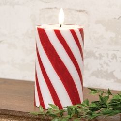 6" Candy Cane LED Timer Pillar Candle