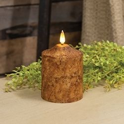 4" Primitive Country Burnt Ivory Flicker Flame Timer Cake Pillar Candle