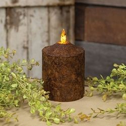 4" Primitive Country Burnt Mustard Flicker Flame Timer Cake Pillar Candle