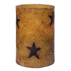 4-1/2" Burnt Mustard Stars Timer Pillar Candle