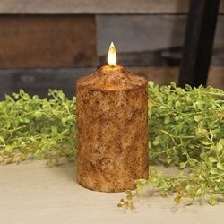 5" Primitive Country Burnt Ivory Flicker Flame Timer Cake Pillar Candle