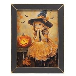 Pumpkin &amp; Witch Girl Dreaming Framed Print - 12x16