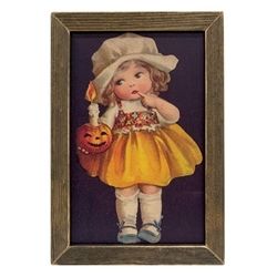 Primitive Country Joyful Halloween Girl Framed Print - 12" x 18"
