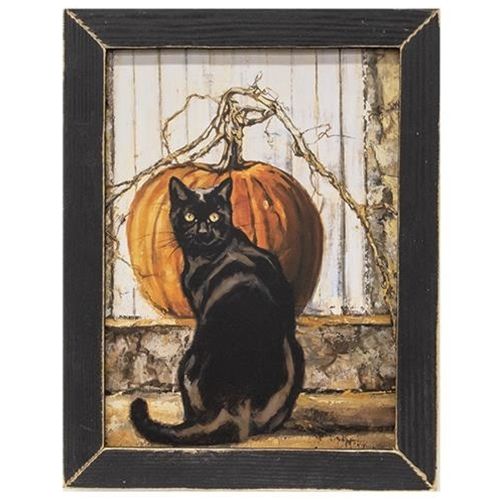 Primitive Black Cat Framed Print, 12" x 16"
