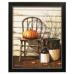 Primitive Pumpkin &amp; Chair Framed Print - 8"x10