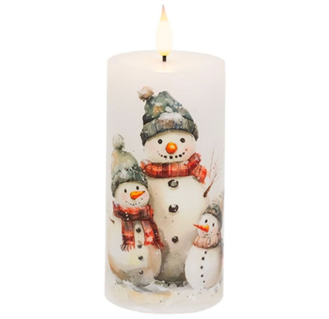 6" Snowman Family Timer Pillar Candle