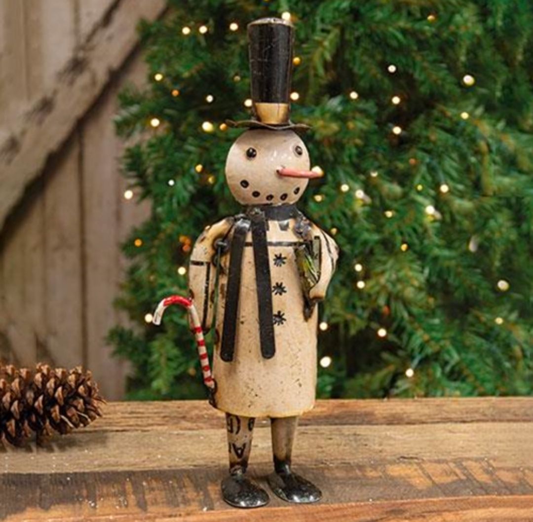 Primitive Recycled Metal Snowman Shelf Sitter Decor 