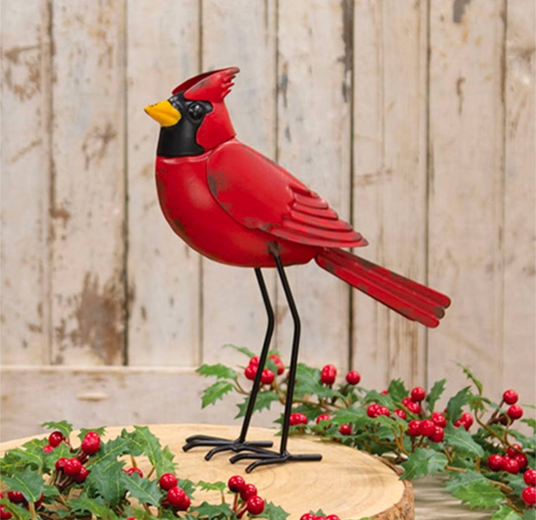 10" Distressed Metal Standing Cardinal
