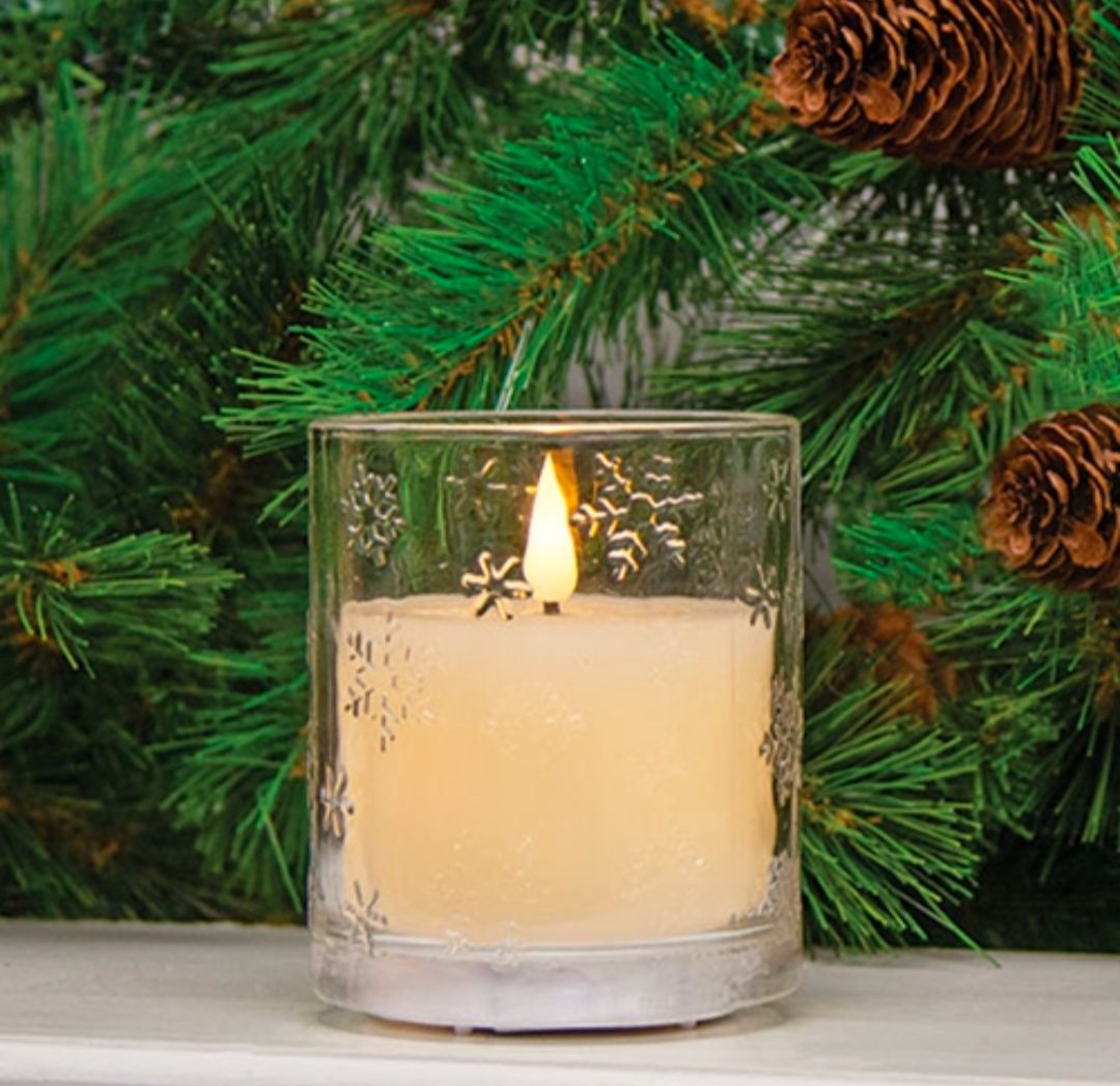 4" Snowflake Glass Jar LED Candle