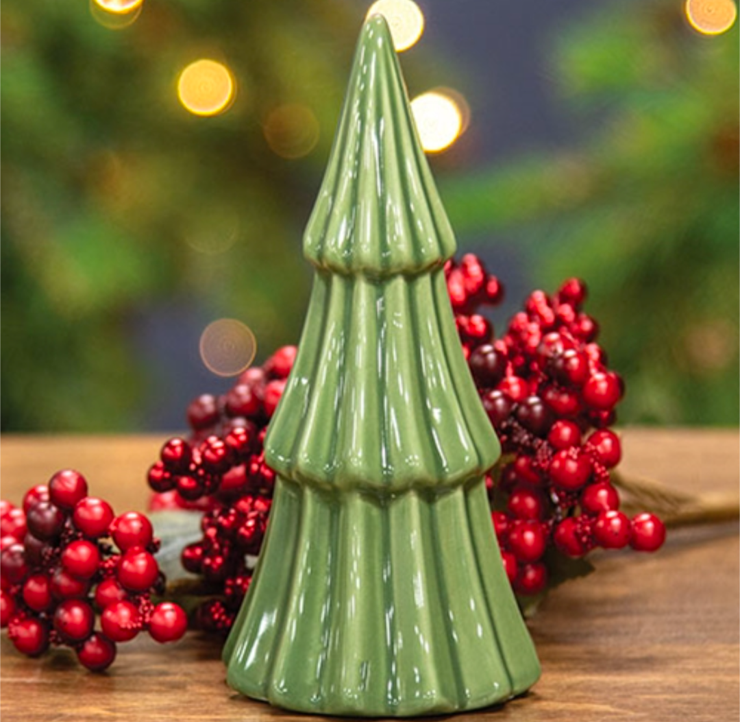 6-3/4" Green Ceramic Christmas Tree Shelf Sitter Decor