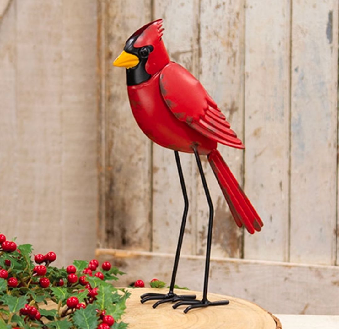11-1/2" Distressed Metal Standing Cardinal
