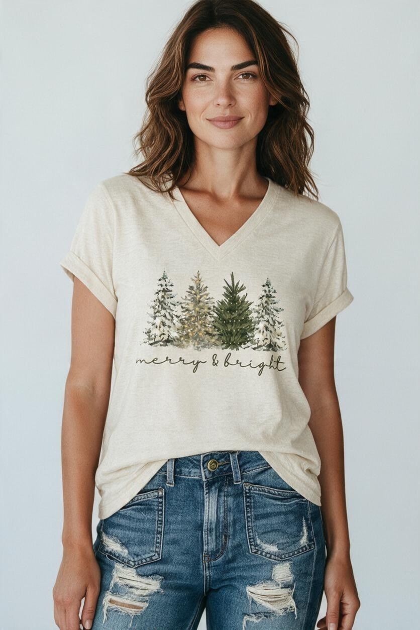Merry &amp; Bright Graphic Tee Shirt