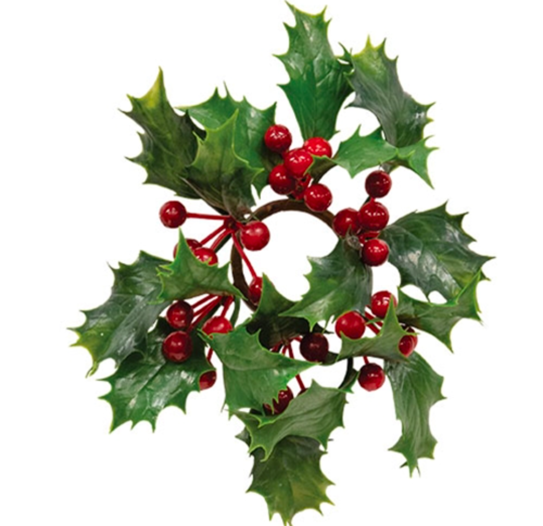 1-1/2" Nostalgic Holly &amp; Berries Candle Ring