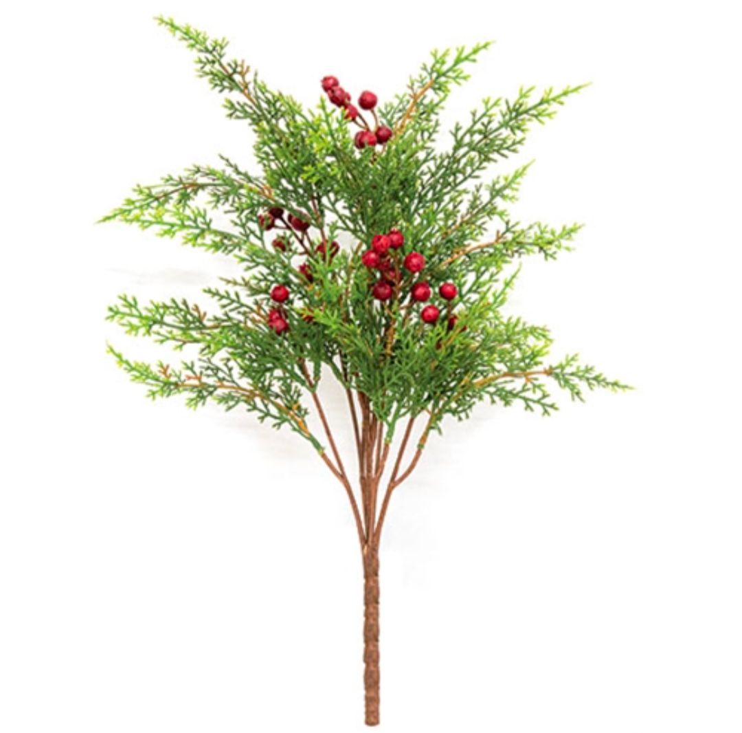 17" Red Berry &amp; Cedar Floral Pick