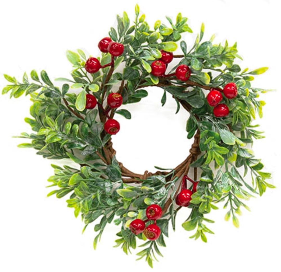 3-1/2" Frosted Boxwood &amp; Gooseberry Candle Ring