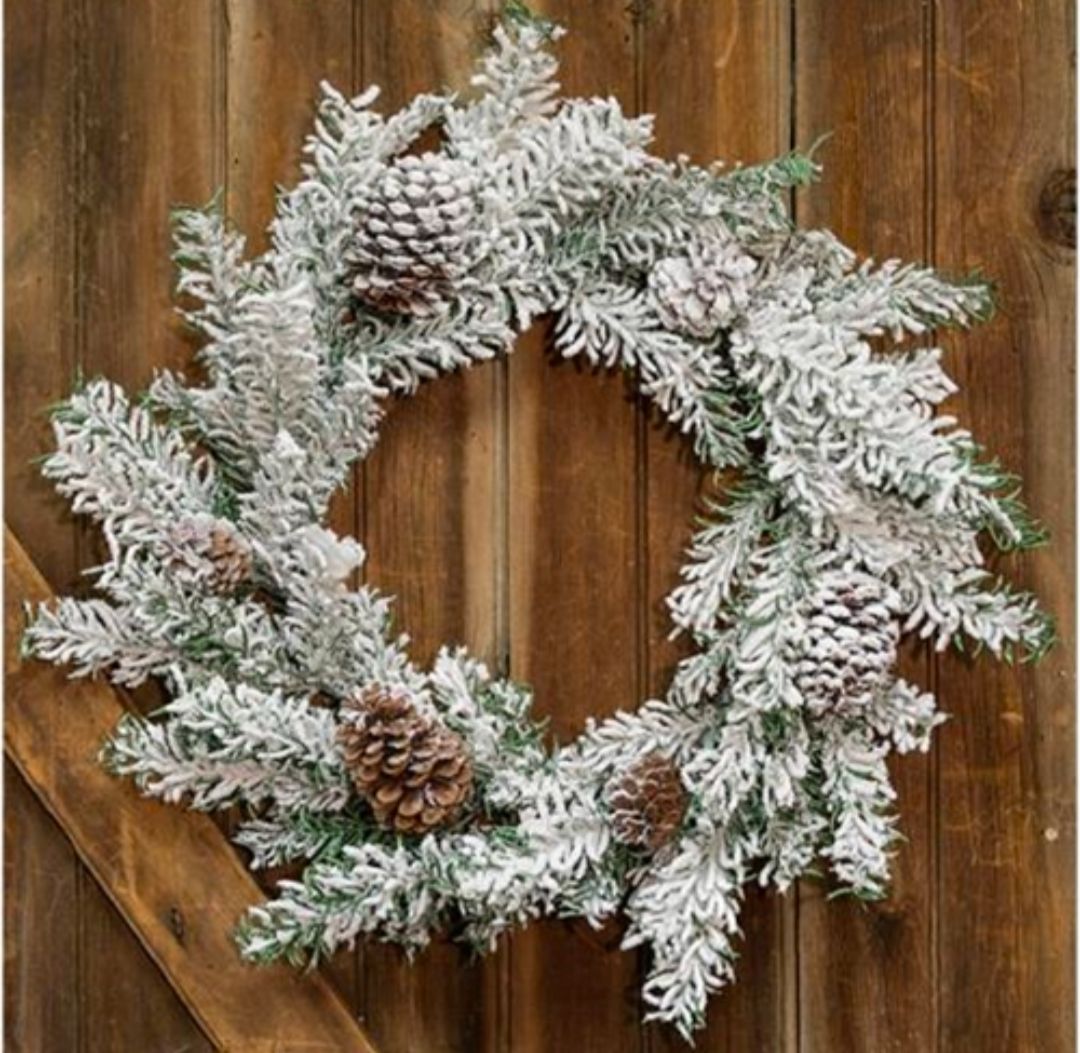 24" Heavy Snowy Mix Pine Wreath