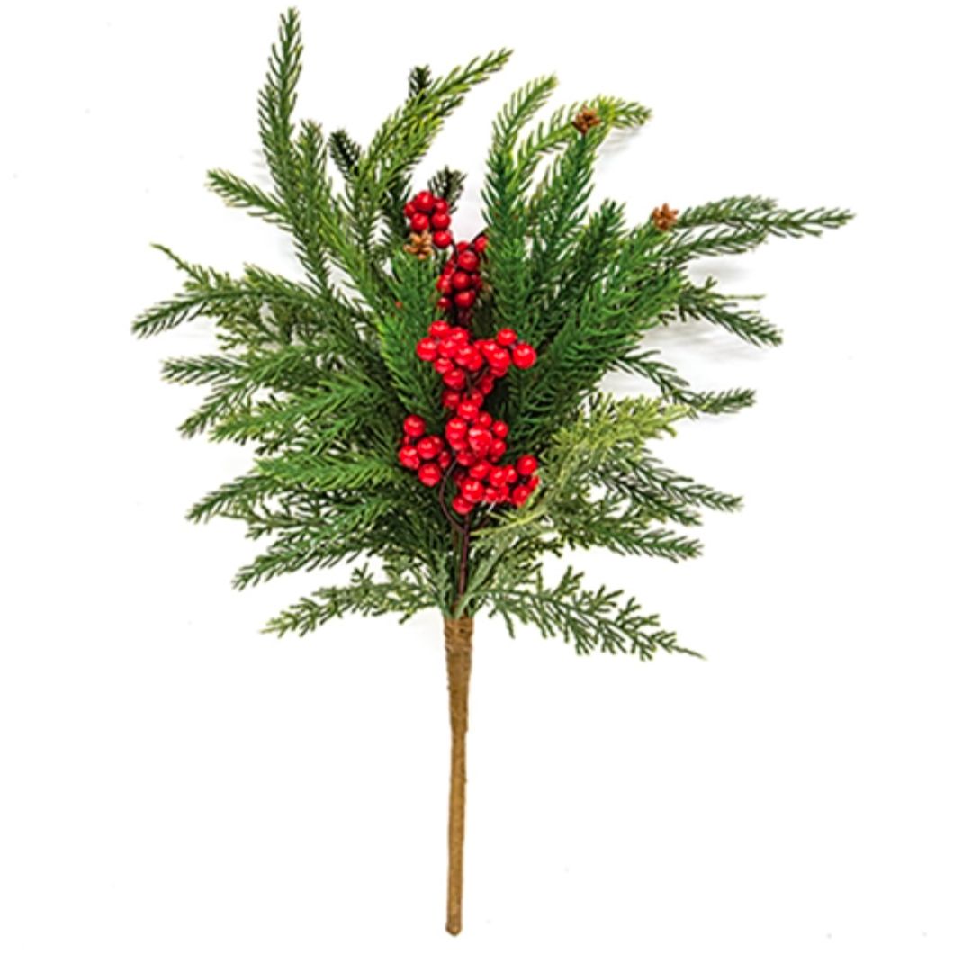 15" Soft Touch Mixed Pine and Berries Floral Pick