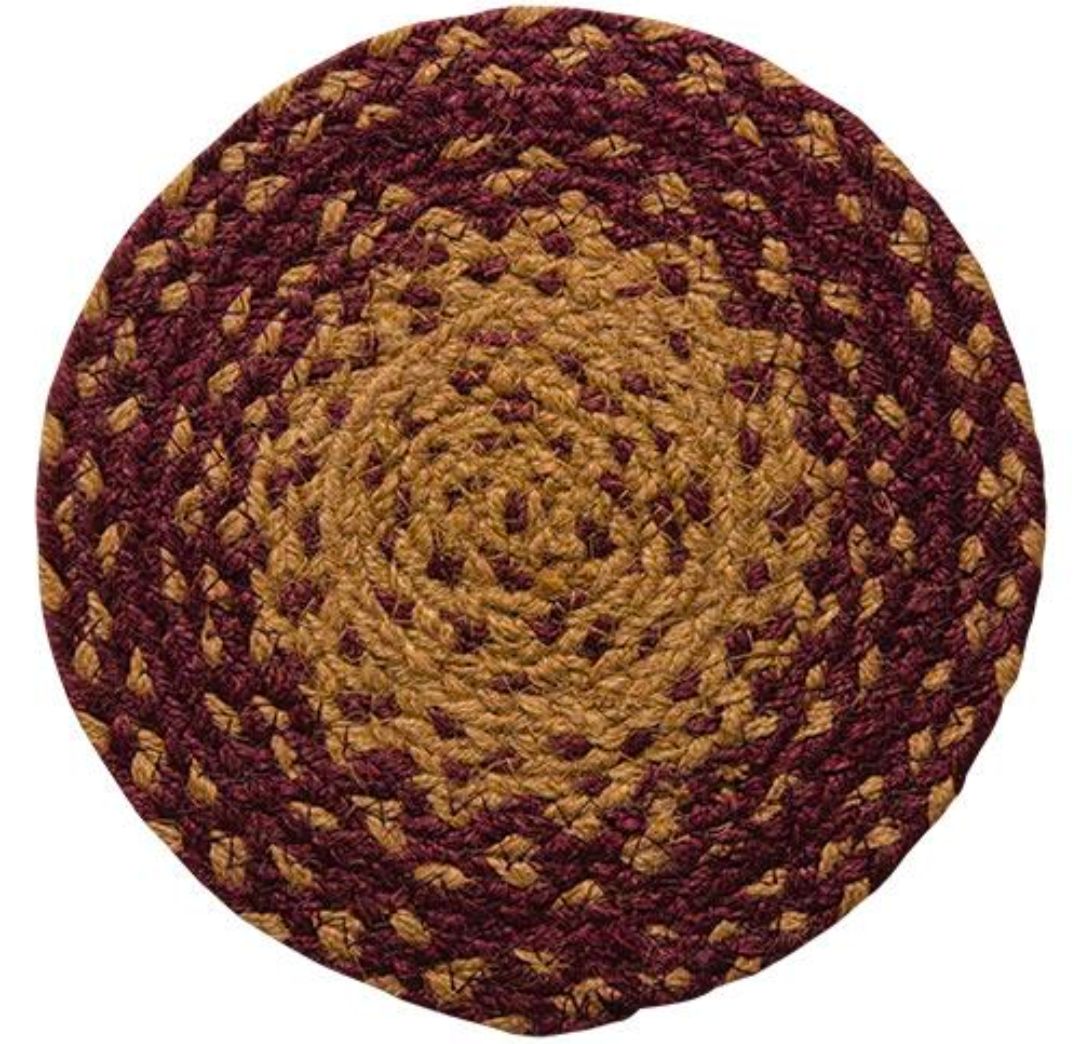8" Burgundy &amp; Tan Braided Trivet