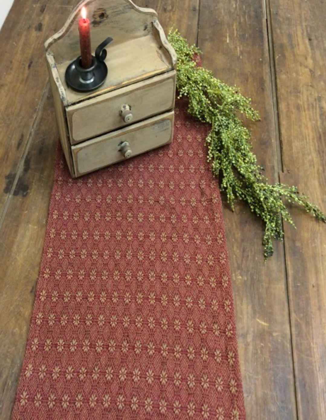 54" Packsville Rose Long Table Runner, Cranberry &amp; Tan