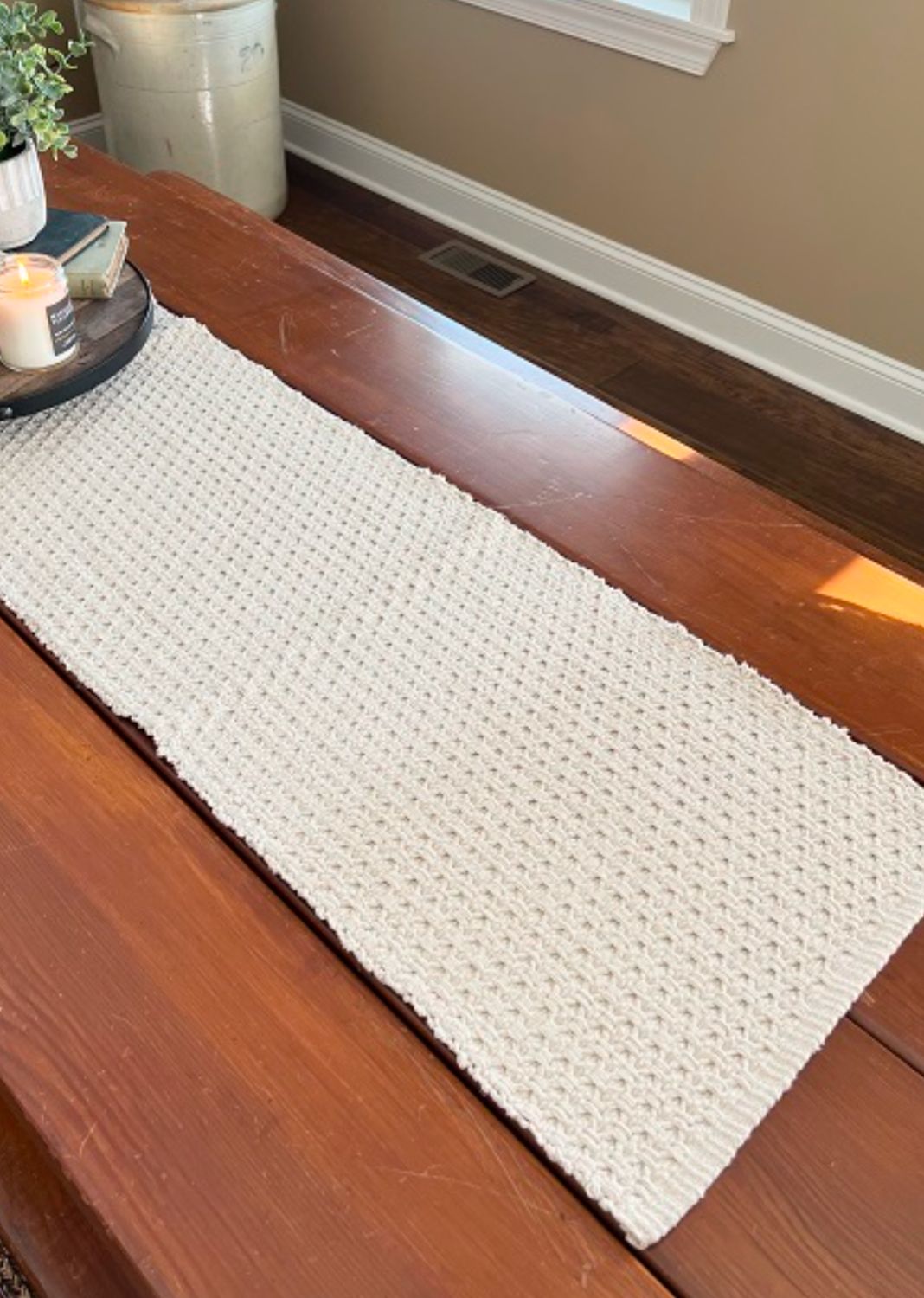 56" Cottage Weave Cream Long Table Runner