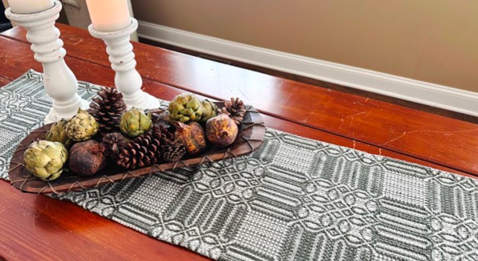 56" Windham Green &amp; Cream Long Table Runner