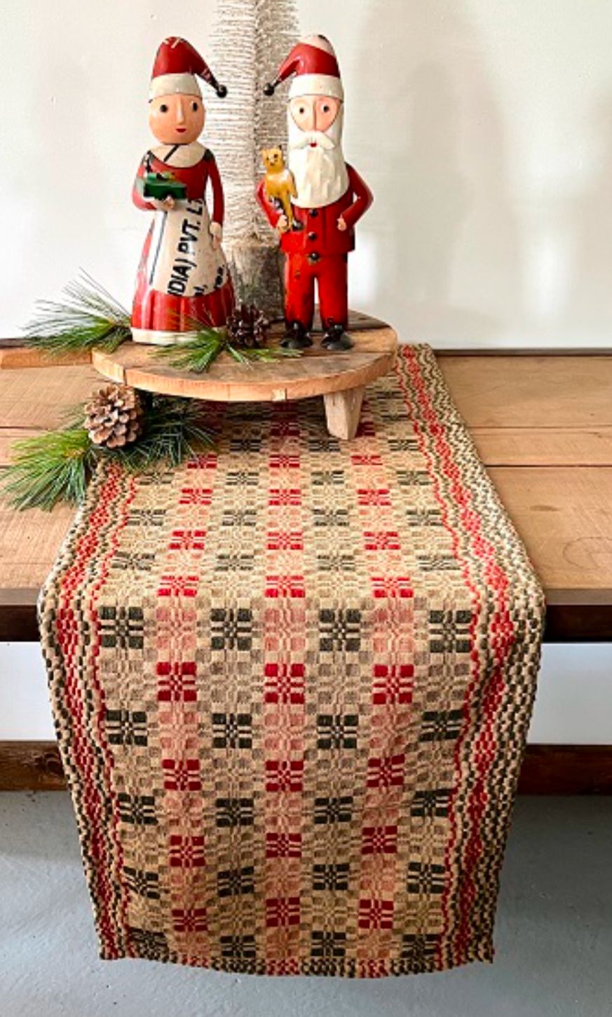 56" Parlor Weave Green Red Tan Long Table Runner