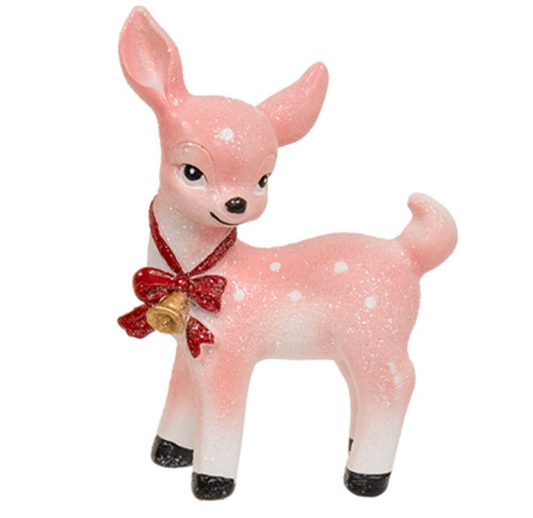4-1/2" Pink Glittered Resin Reindeer