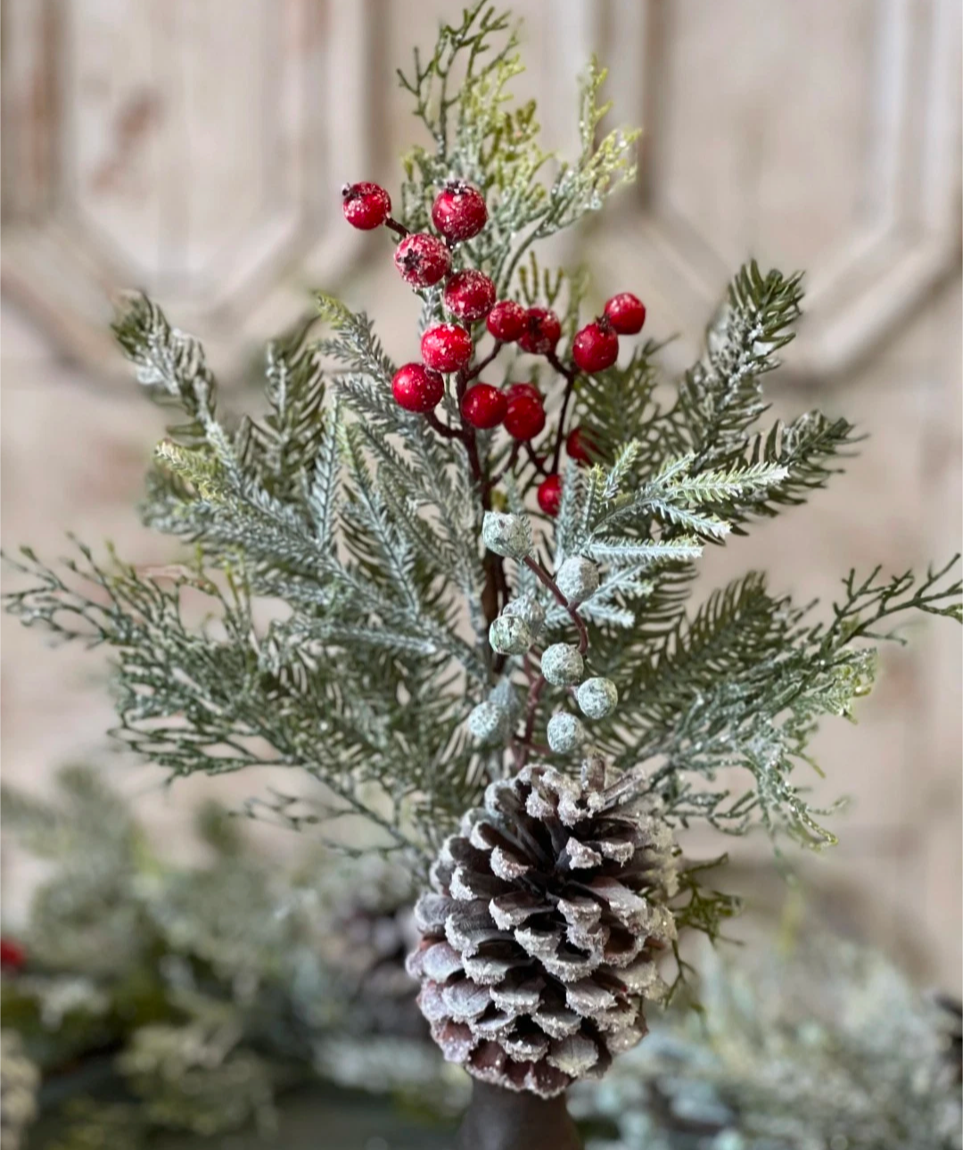 16" Pine Berry Pinecone Floral Pick Christmas Winter Greenery Decor