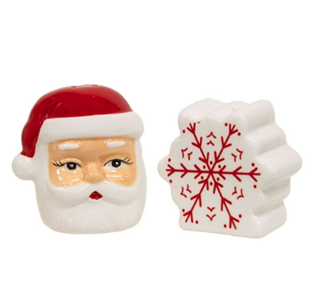 Ceramic Santa &amp; Snowflake Salt &amp; Pepper Shakers