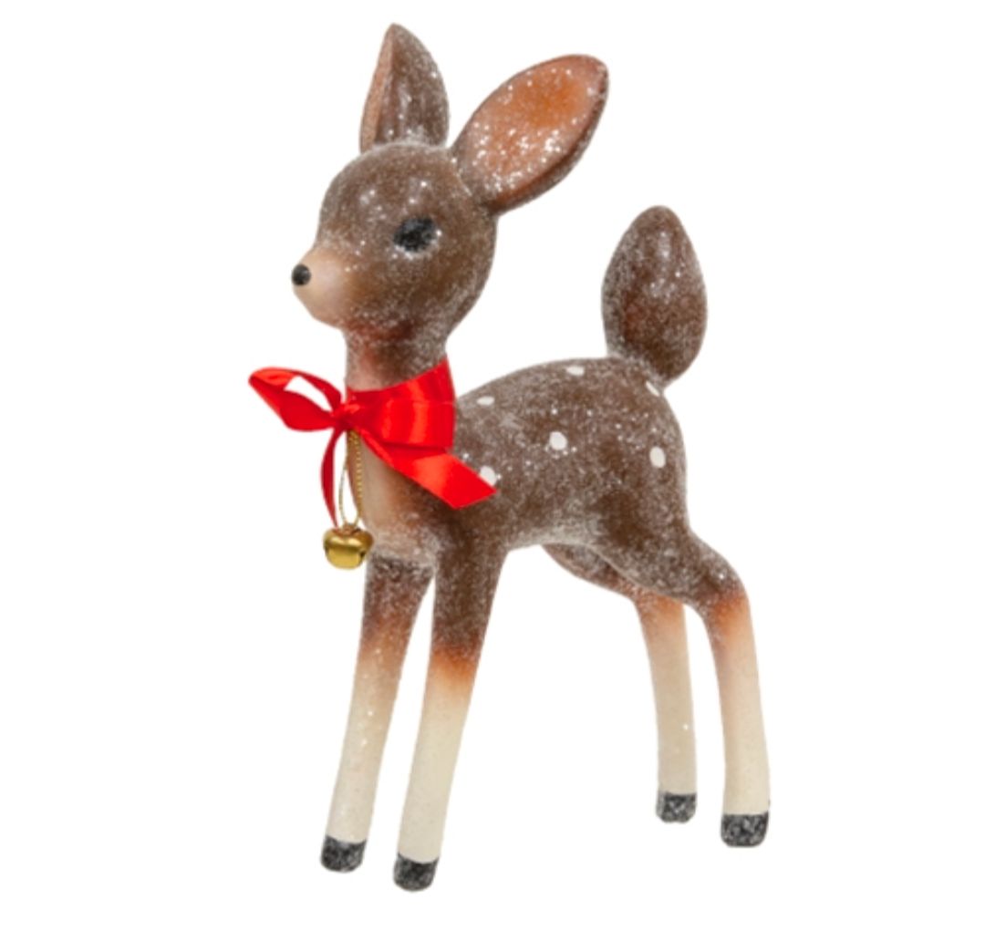 Icy Frosted Resin Baby Deer w/Bow &amp; Jingle Bell