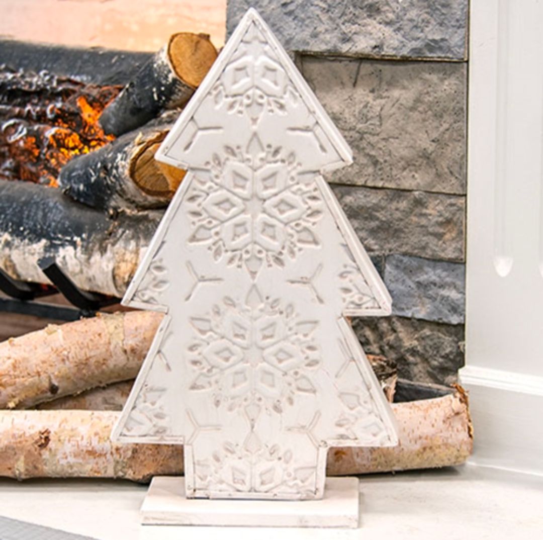 Snowflake Embossed Distressed Metal Christmas Tree