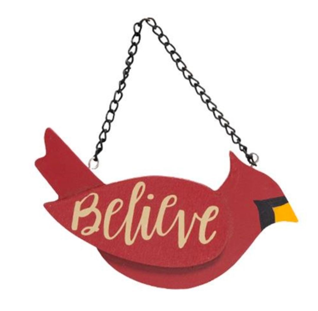 Believe Wooden Cardinal Ornament