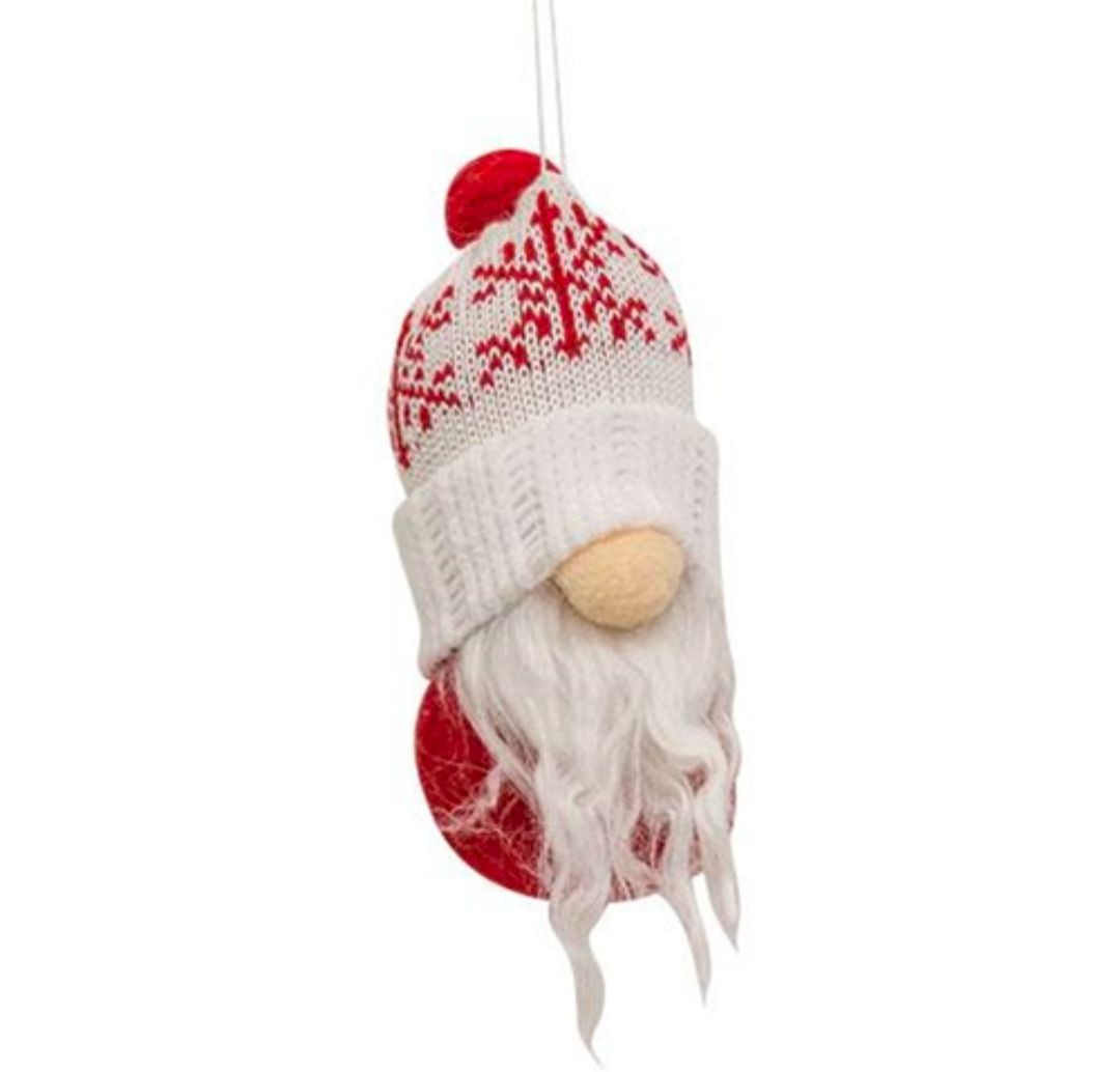 Red &amp; White Snowflake Beanie Gnome Ornament