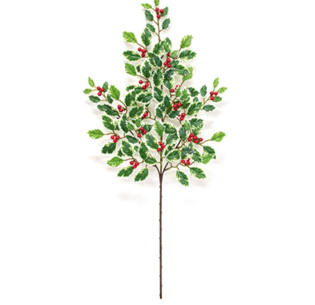 28" Mini Holly Leaves &amp; Berries Floral Pick