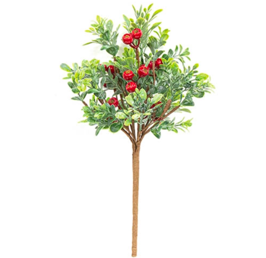 14" Frosted Boxwood &amp; Gooseberry Floral Pick